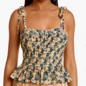 NEW Ulla Johnson Nora Silk Shoulder Tie Peplum Top in Begonia Size 12